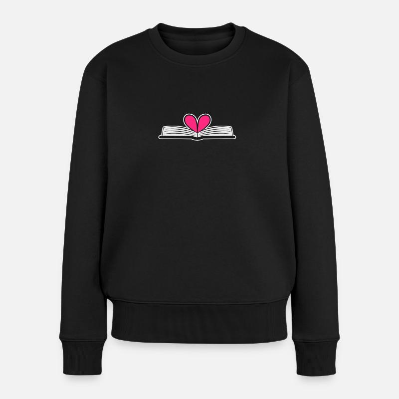 Buch Herz Lesen Geschenk - Frauen Premium Bio Pullover - Schwarz