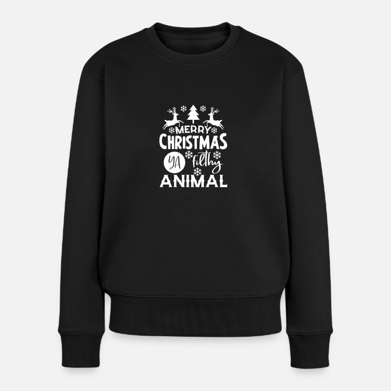 Merry christmas ya filthy animal Geschenk Vegan - Frauen Premium Bio Pullover - Schwarz