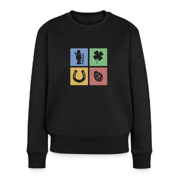 Glückssymbol Klee Marienkäfer Hufeisen Schornstein - Frauen Premium Bio Pullover - Schwarz - Vorne - Julia (174cm)