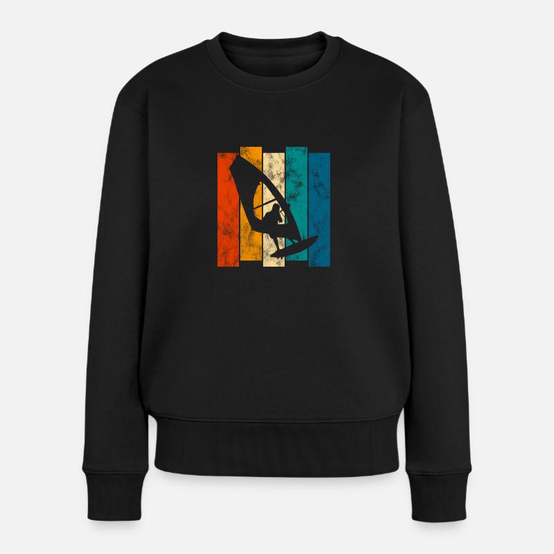 Windsurfing Retro Surfen Windsurfen Windsurfer - Frauen Premium Bio Pullover - Schwarz