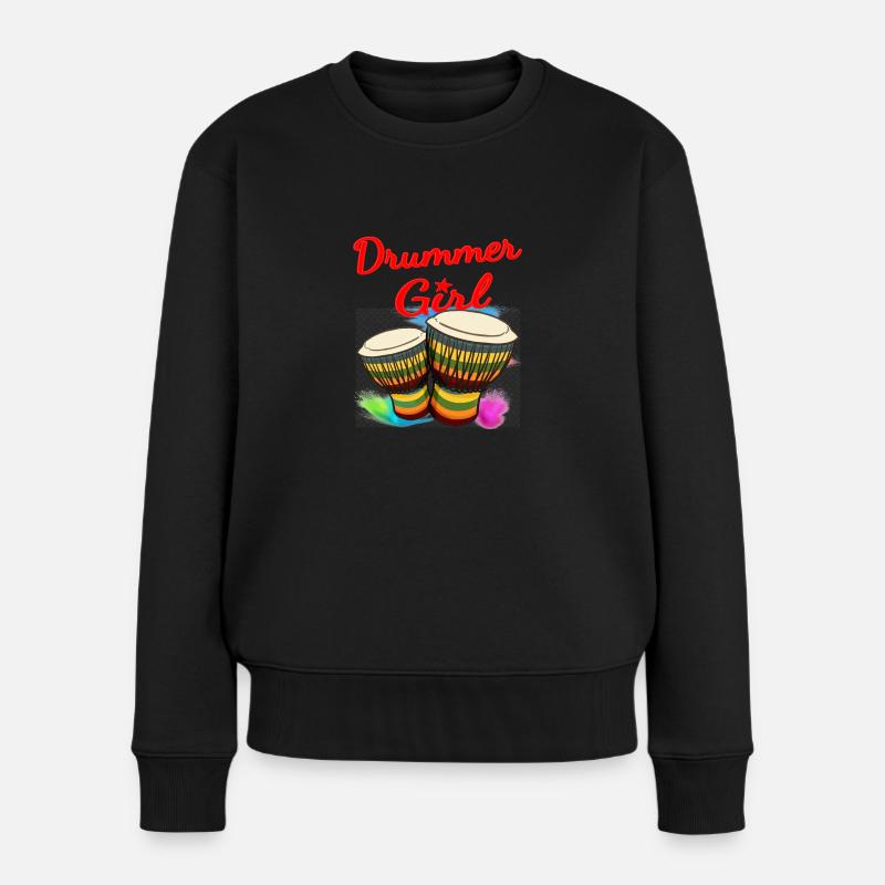 Drummer Girl Djembe Percussion - Frauen Premium Bio Pullover - Schwarz