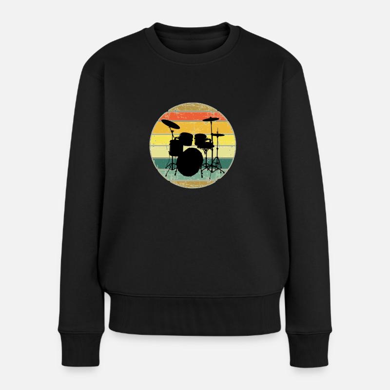 Drums Drummer Vintage Retro Drumset - Frauen Premium Bio Pullover - Schwarz