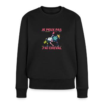Je peux pas j'ai Cheval, Cheval cadeau femme - Pull Premium bio Femme - noir - Devant - Julia (174cm)