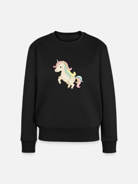 niedliches Einhorn - Frauen Premium Bio Pullover - Schwarz
