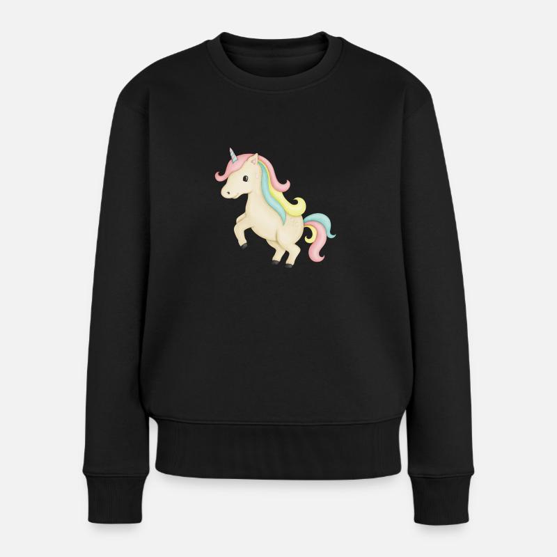 niedliches Einhorn - Frauen Premium Bio Pullover - Schwarz