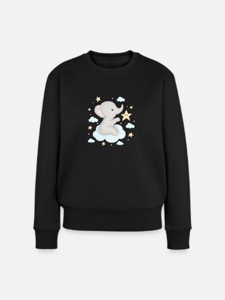 süßer Elefant auf Wolke mit Sternen - Frauen Premium Bio Pullover - Schwarz