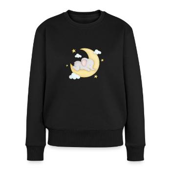 petit éléphant mignon dort sur la lune - Pull Premium bio Femme - noir - Devant - Julia (174cm)