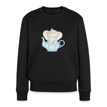 niedlicher Elefant in Teekanne - Frauen Premium Bio Pullover - Schwarz - Vorne - Julia (174cm)