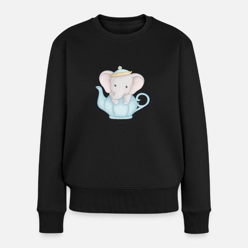 mignon éléphant dans une théière - Pull Premium bio Femme - noir