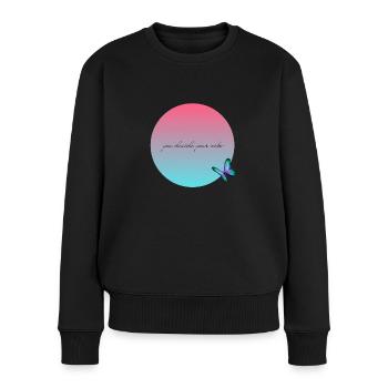 you decide your vibe - Frauen Premium Bio Pullover - Schwarz - Vorne - Julia (174cm)