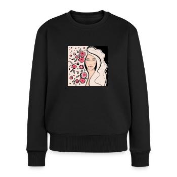 Women's face with open hair and flowers - Women's Premium Organic Jumper - black - Front - Julia (174cm)