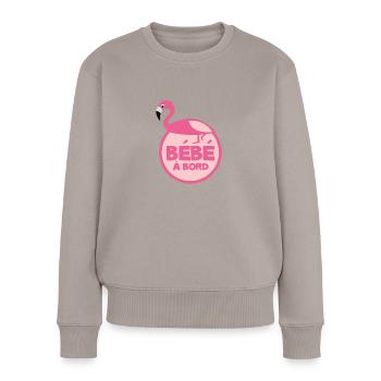 Bébé à bord flamand rose - Pull Premium bio Femme - taupe - Devant - Julia (174cm)