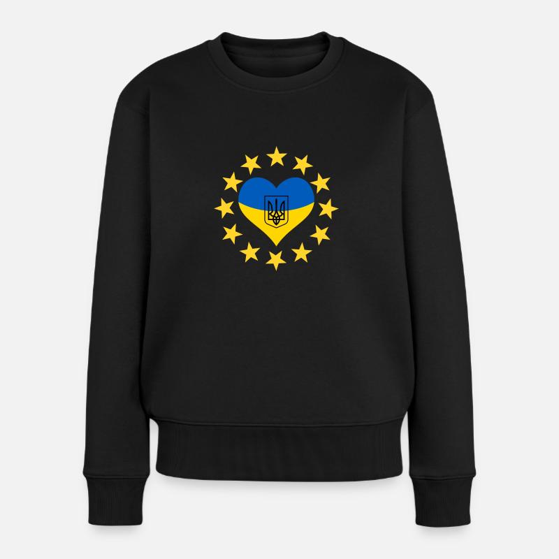 Das Herz der Ukraine mit den Sternen der EU - Frauen Premium Bio Pullover - Schwarz