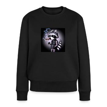 Racoon Smoking - Frauen Premium Bio Pullover - Schwarz - Vorne - Julia (174cm)