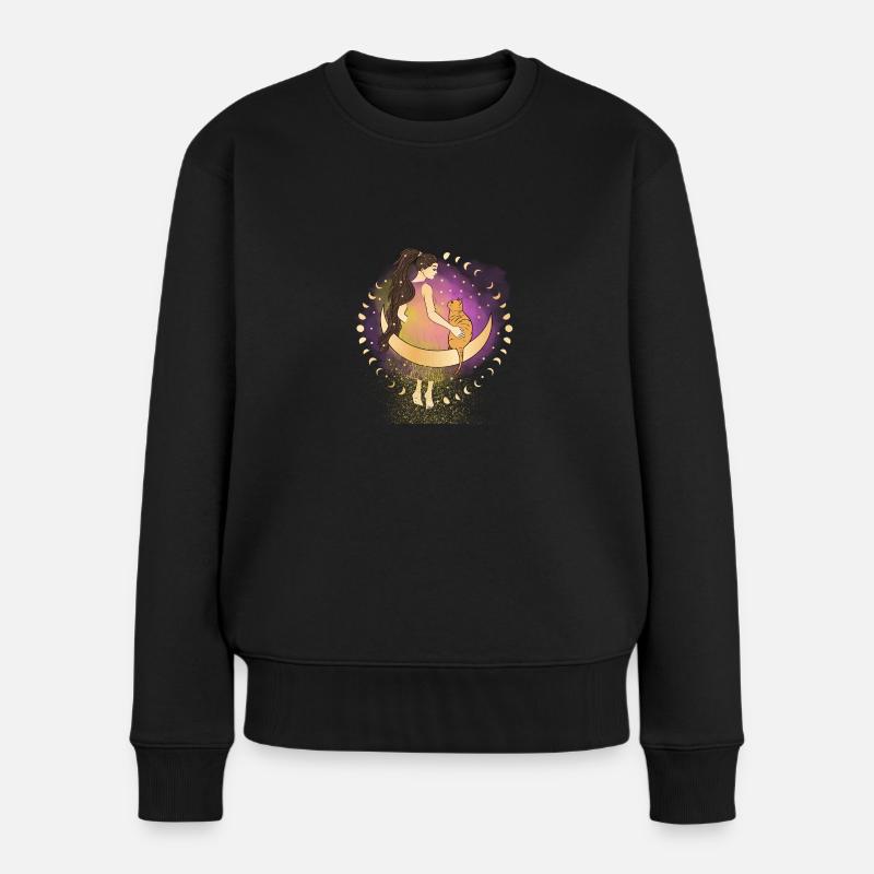 Göttin und ihre Katze - Frauen Premium Bio Pullover - Schwarz