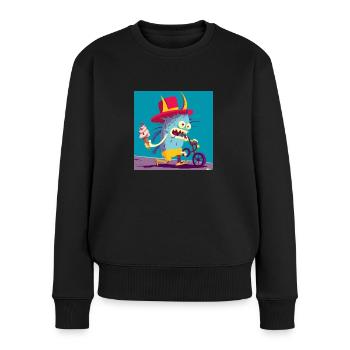 Monster schiebt Fahrrad und isst Eis - Frauen Premium Bio Pullover - Schwarz - Vorne - Julia (174cm)