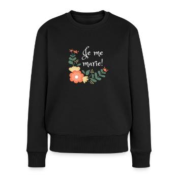 Corale de fleurs avec le texte "Je me marie!" - Pull Premium bio Femme - noir - Devant - Julia (174cm)