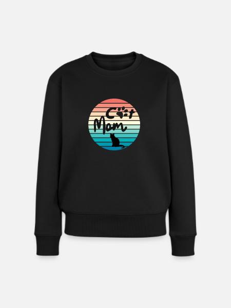 Cat Mom Retro - Frauen Premium Bio Pullover - Schwarz