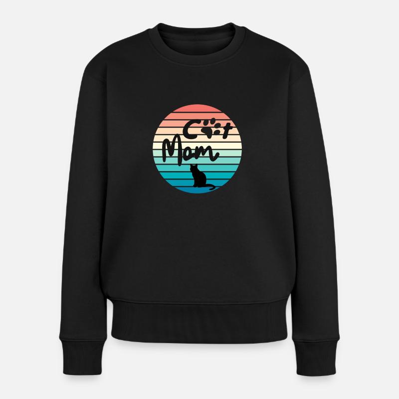 Cat Mom Retro - Frauen Premium Bio Pullover - Schwarz