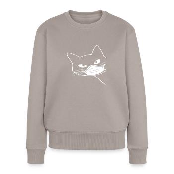 Süsse Katze mit Mundschutz - Frauen Premium Bio Pullover - Taupe - Vorne - Julia (174cm)