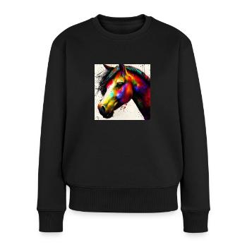 Farbenfrohes Pferde Portrait - Frauen Premium Bio Pullover - Schwarz - Vorne - Julia (174cm)