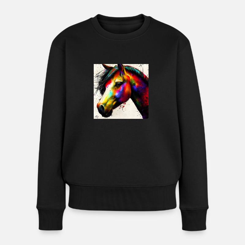 Farbenfrohes Pferde Portrait - Frauen Premium Bio Pullover - Schwarz