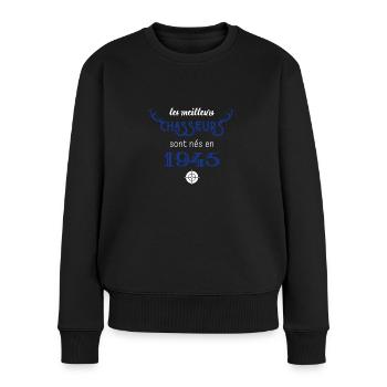 Anniversaire chasseur 1945 - Pull Premium bio Femme - noir - Devant - Julia (174cm)