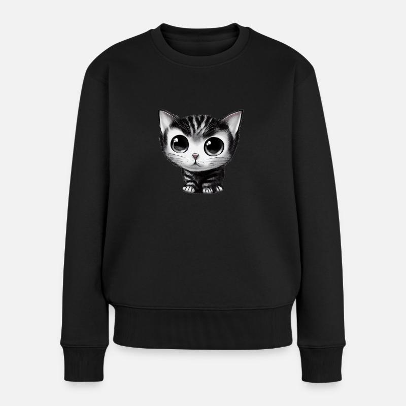 winzige Katze gezeichnet - Frauen Premium Bio Pullover - Schwarz