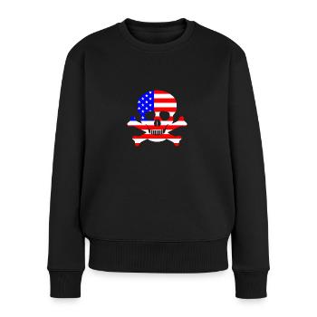 Sterne und Streifen Totenkopf und Kreuzknochen - Frauen Premium Bio Pullover - Schwarz - Vorne - Julia (174cm)