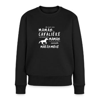 Vêtements humour maman cavalière. - Pull Premium bio Femme - noir - Devant - Julia (174cm)