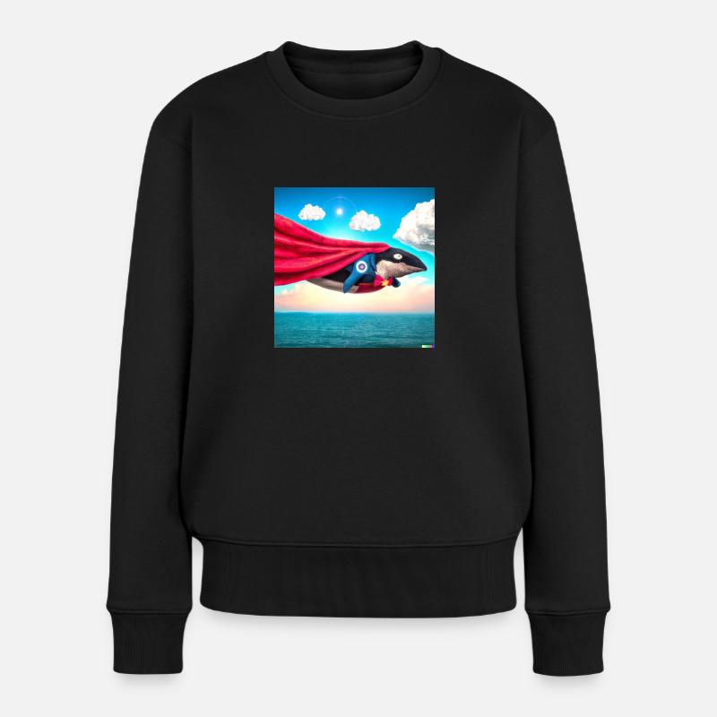 Super-Whale in the Sky - Frauen Premium Bio Pullover - Schwarz