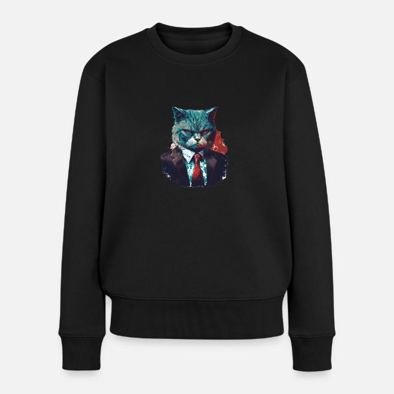 Serious boss cat in a suit - Frauen Premium Bio Pullover - Schwarz