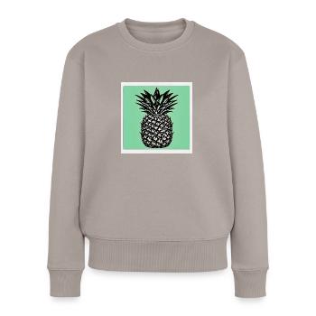 Ananas mit grünem Hintergrund - Frauen Premium Bio Pullover - Taupe - Vorne - Julia (174cm)