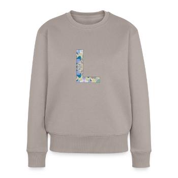 Lettre L en mandala - Pull Premium bio Femme - taupe - Devant - Julia (174cm)