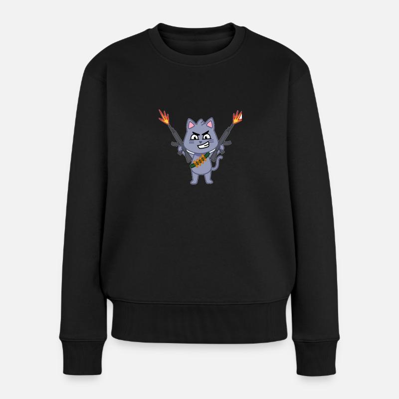 Fighting Cat - Frauen Premium Bio Pullover - Schwarz
