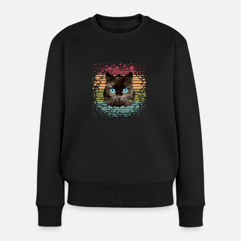 Katze - Frauen Premium Bio Pullover - Schwarz