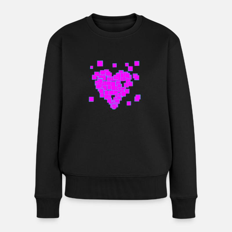 Pink pixel herz - Frauen Premium Bio Pullover - Schwarz