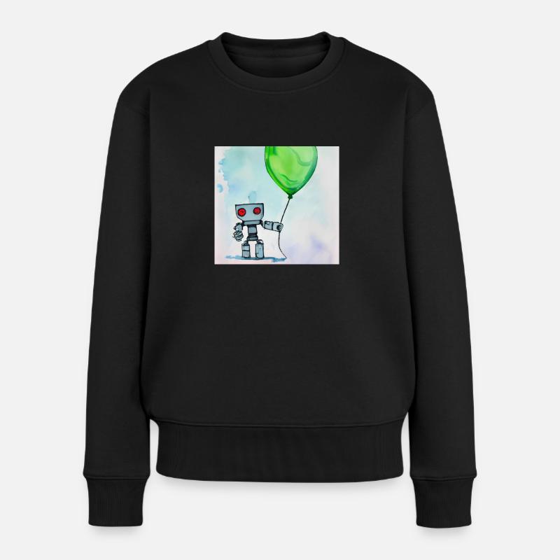 Roboter mit Ballon - Frauen Premium Bio Pullover - Schwarz