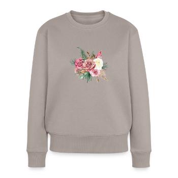 Aquarell Blumen Geschenkidee - Frauen Premium Bio Pullover - Taupe - Vorne - Julia (174cm)
