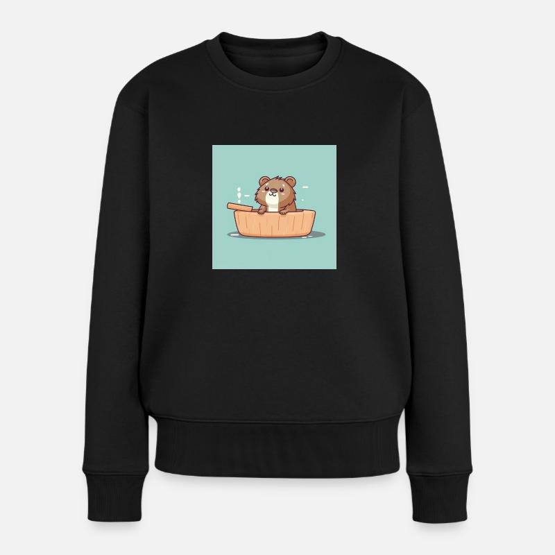 Castor mignon dans la baignoire - Pull Premium bio Femme - noir