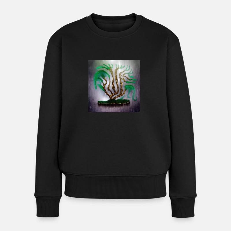 Alter Baum an regnerischen Sommertagen - Frauen Premium Bio Pullover - Schwarz