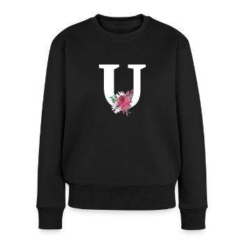 Lettre u floral - Pull Premium bio Femme - noir - Devant - Julia (174cm)