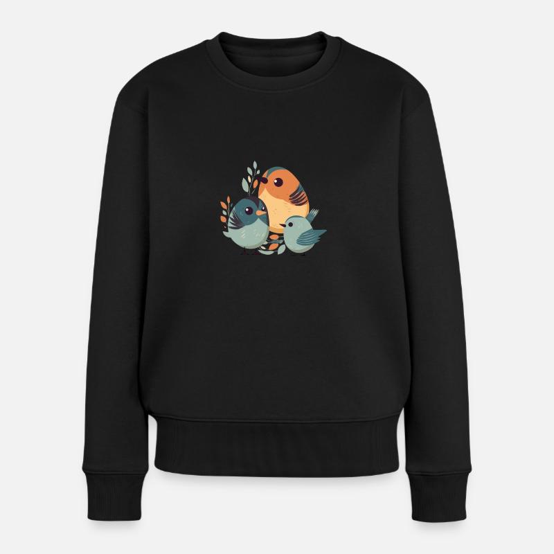 Vogelfamilie - Frauen Premium Bio Pullover - Schwarz