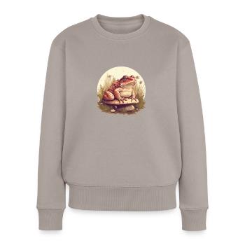 Toad sitting on a mushroom nature frog design - Women's Premium Organic Jumper - taupe - Front - Julia (174cm)
