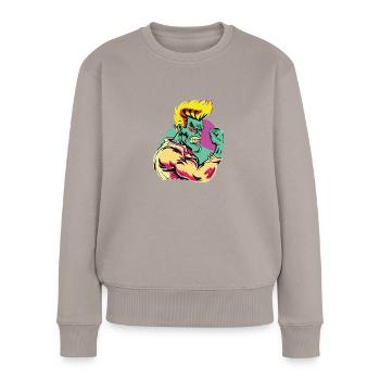 Retro Style 90s Cartoon Comic Super Hero - Women's Premium Organic Jumper - taupe - Front - Julia (174cm)
