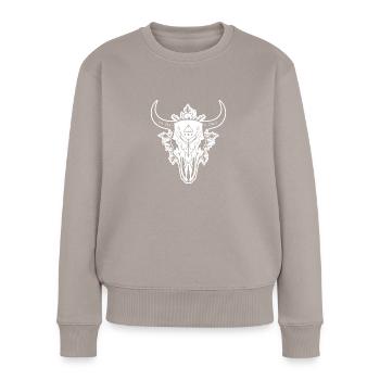 Kuh Schädel Boho - Frauen Premium Bio Pullover - Taupe - Vorne - Julia (174cm)