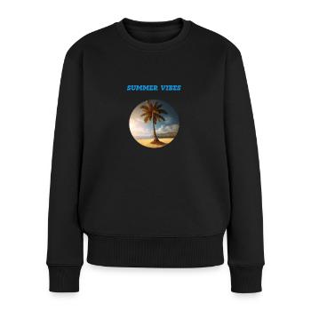 Kokospalme am Sandstrand „Summer Vibes“ - Frauen Premium Bio Pullover - Schwarz - Vorne - Julia (174cm)