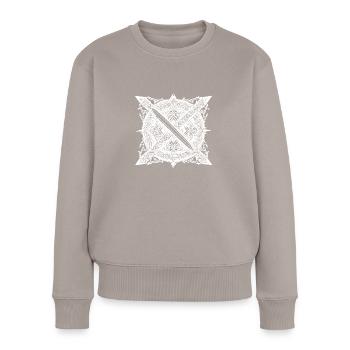 Mandala nordique en blanc - Pull Premium bio Femme - taupe - Devant - Julia (174cm)