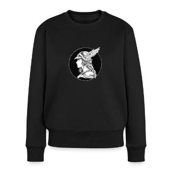 Walküre im Hand-gezeichnetem Stil - Frauen Premium Bio Pullover - Schwarz - Vorne - Julia (174cm)