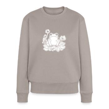 Frosch Amphibie Kröte - Frauen Premium Bio Pullover - Taupe - Vorne - Julia (174cm)